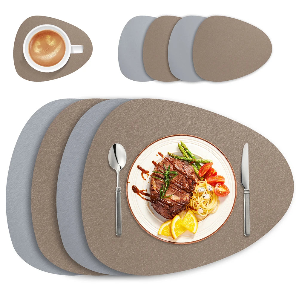 Jogo Americano em Couro Signature-0185-OutletMup-Cinza e Bege-4x Unidades-OutletMup