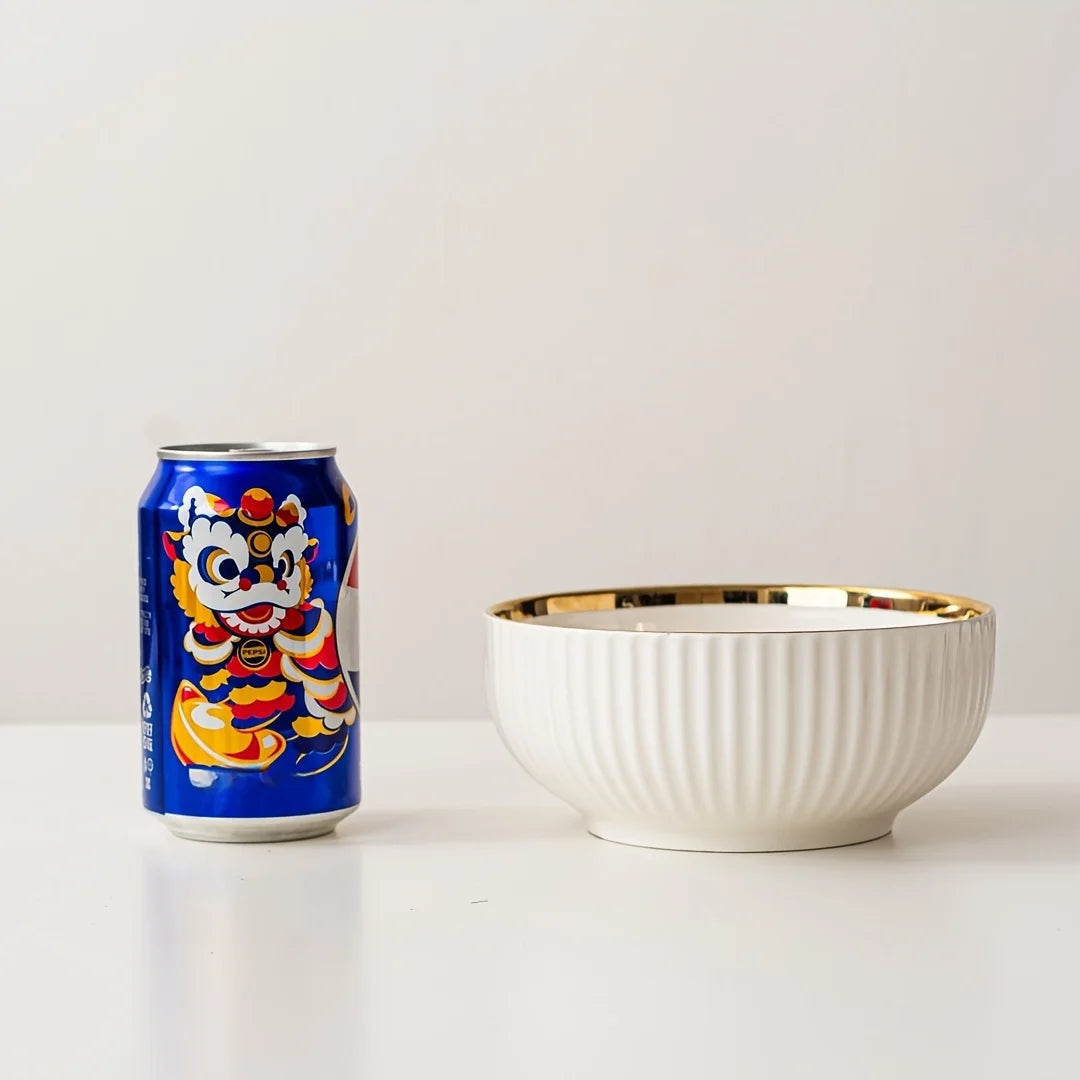 Aparelho de Jantar em Cerâmica Premium com Filete Dourado | Pratos e Bowls de Luxo