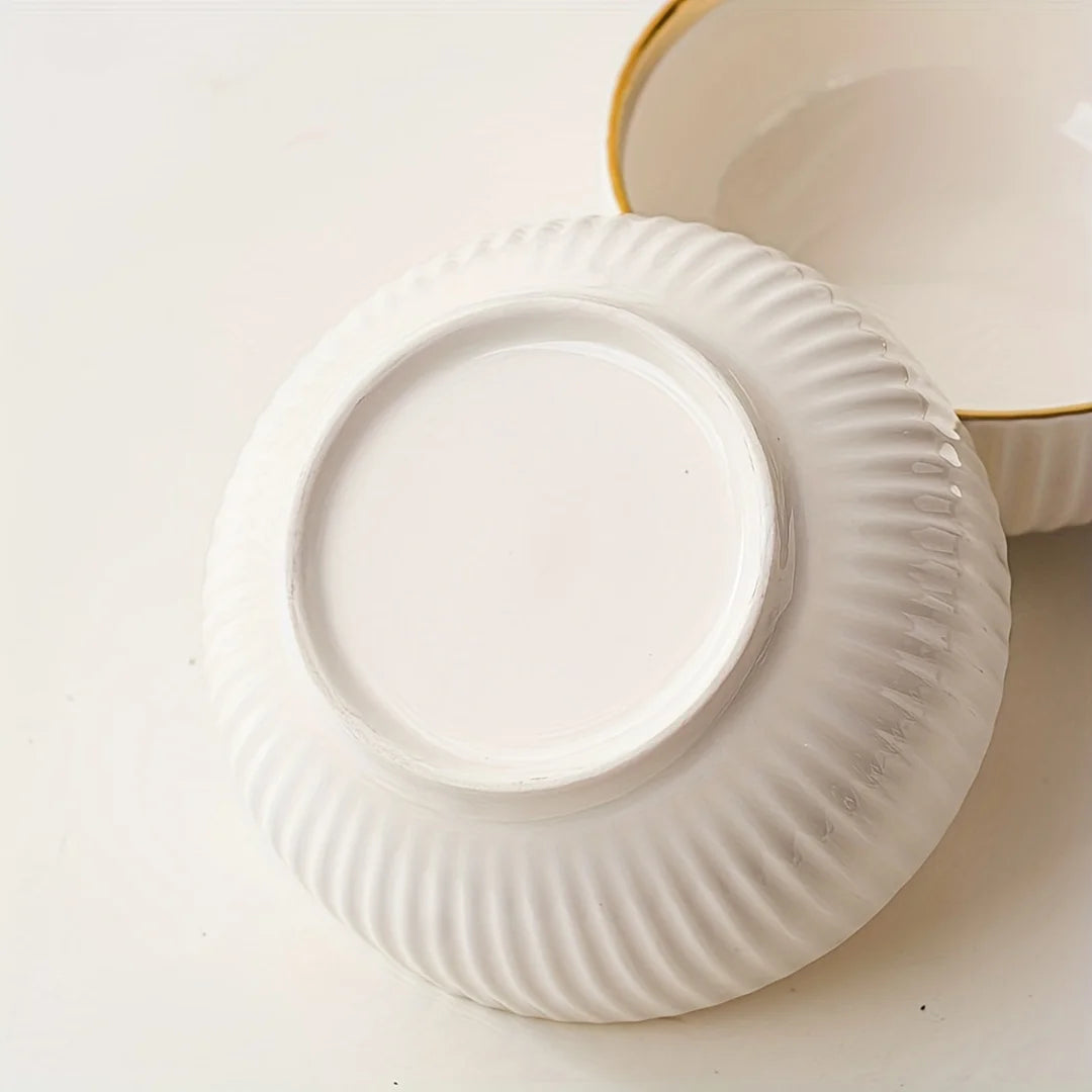 Aparelho de Jantar em Cerâmica Premium com Filete Dourado | Pratos e Bowls de Luxo