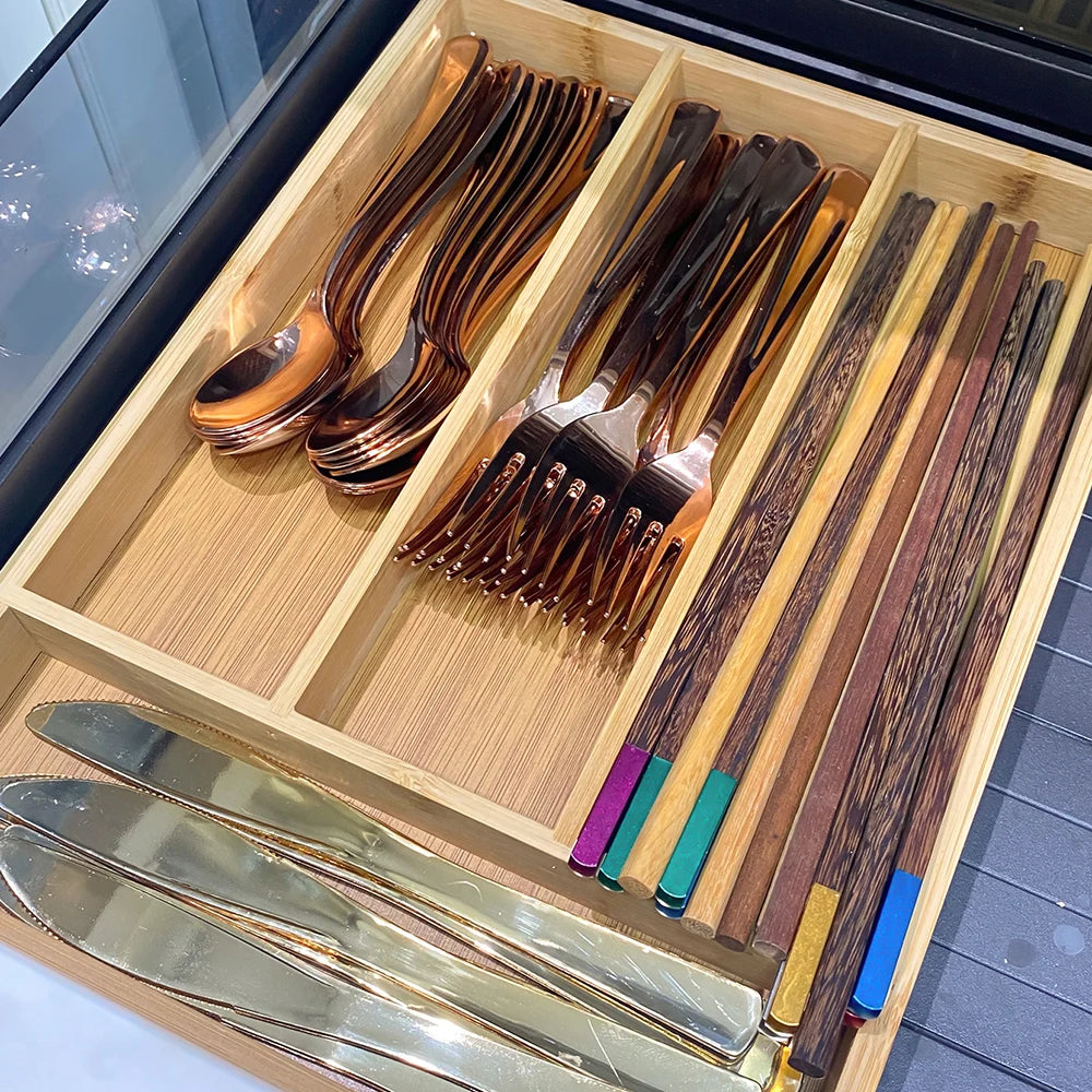 Organizador de Talheres para Gaveta em Bambu