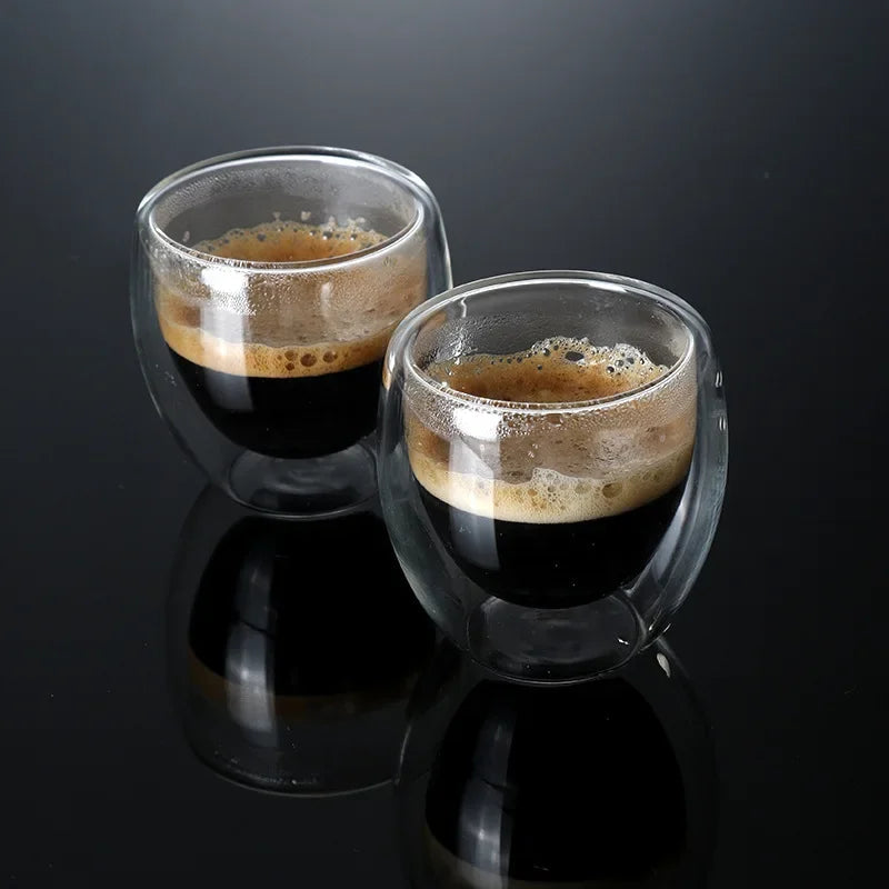 Xícara de Vidro Duplo 80ml para Café Espresso | Copo Térmico de Parede Dupla