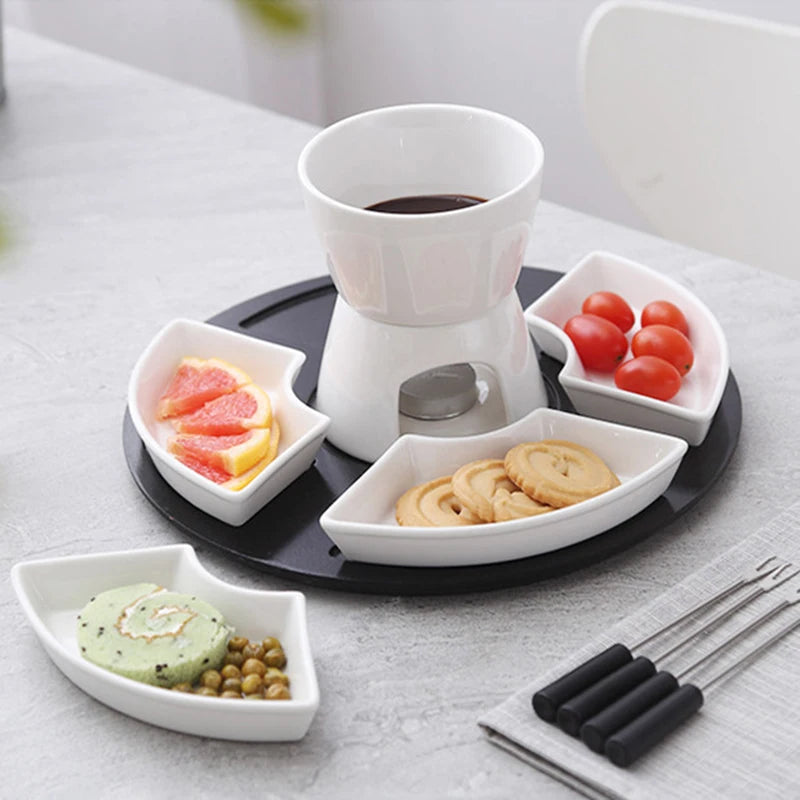 Kit para Fondue de Chocolate e Queijo em Cerâmica com 4 Garfos