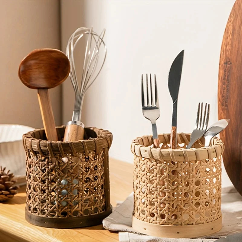 Porta Talheres em Bambu Multifuncional | Organizador para Colheres, Garfos e Utensílios
