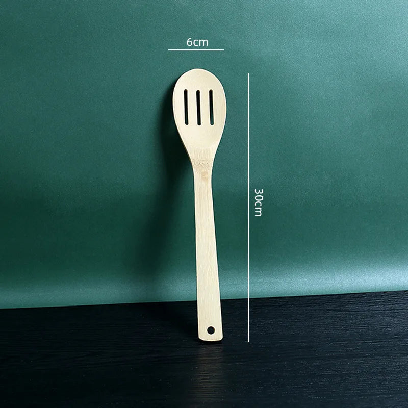 Kit de Utensílios de Cozinha em Bambu com 6 Peças