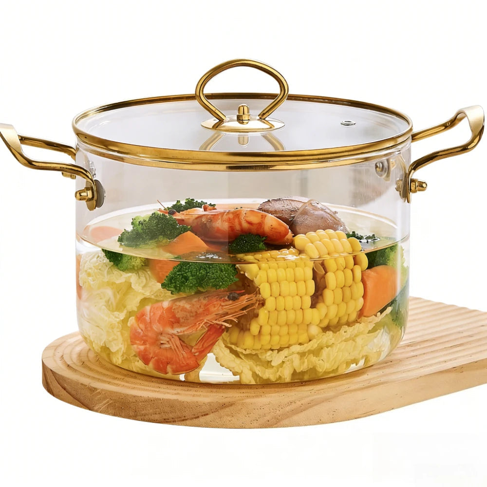 Panela de Vidro com Tampa e Alças em Aço Inox | Panela Transparente para Sopas e Massas