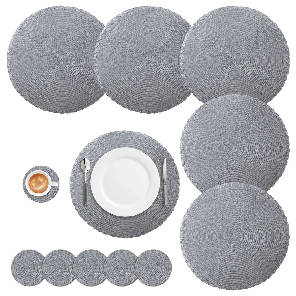 Conjunto Jogo Americano Trançado Signature-0192-OutletMup-Cinza-OutletMup