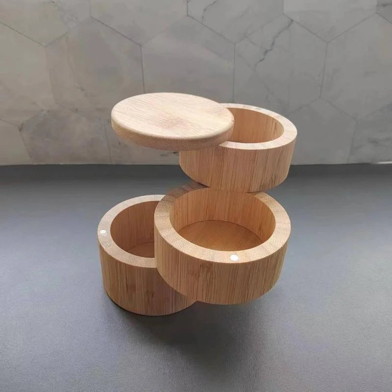 Porta Temperos de Bambu com Tampa e Colher | Organizador para Condimentos