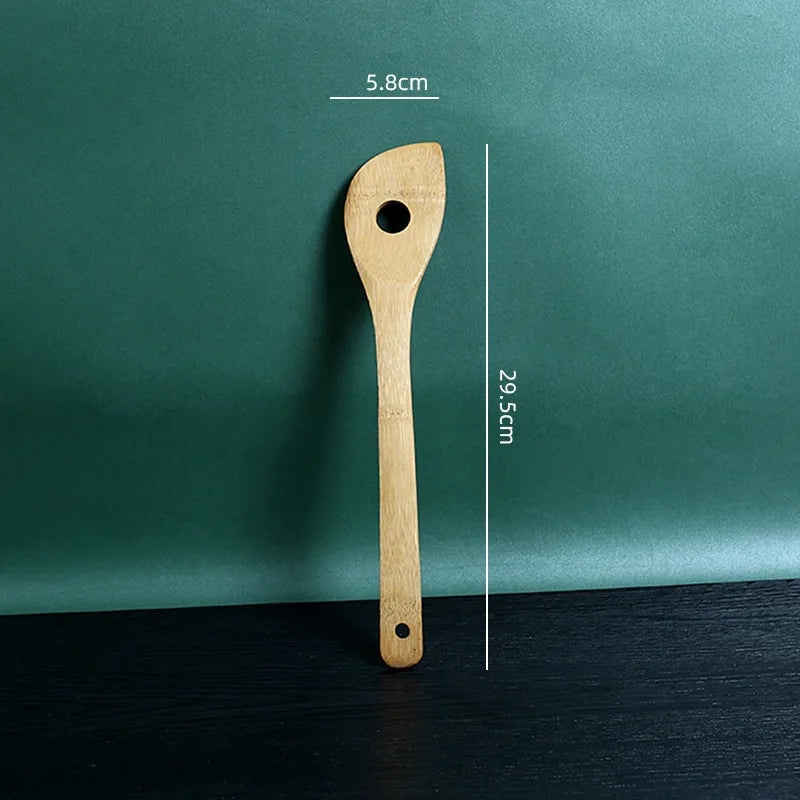 Kit de Utensílios de Cozinha em Bambu com 6 Peças