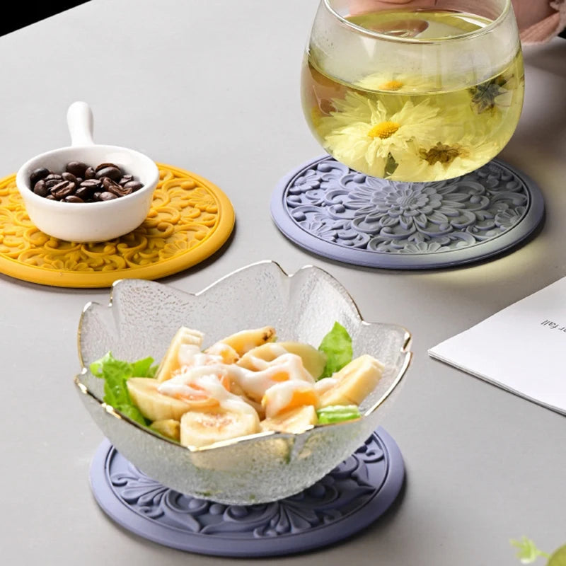 Kit Descanso de Panela e Copos em Silicone | Jogo com 3 Peças Resistente ao Calor