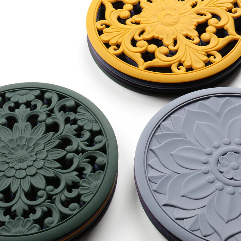 Kit Descanso de Panela e Copos em Silicone | Jogo com 3 Peças Resistente ao Calor