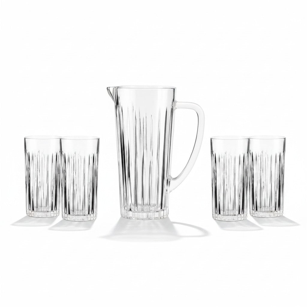 Conjunto de jarra e copos Cucinamup Haus Concept Filetto em vidro transparente com design moderno e texturizado