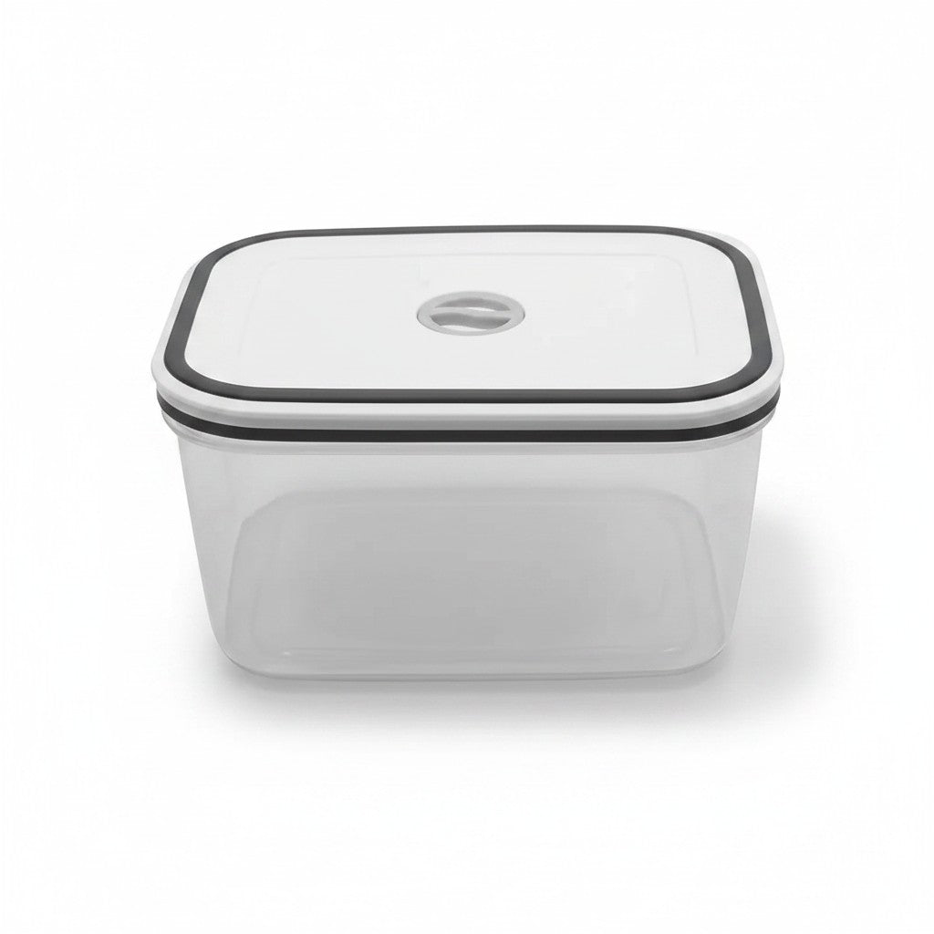 Pote hermético quadrado Cucinamup Electrolux transparente com tampa branca e vedação de borracha preta