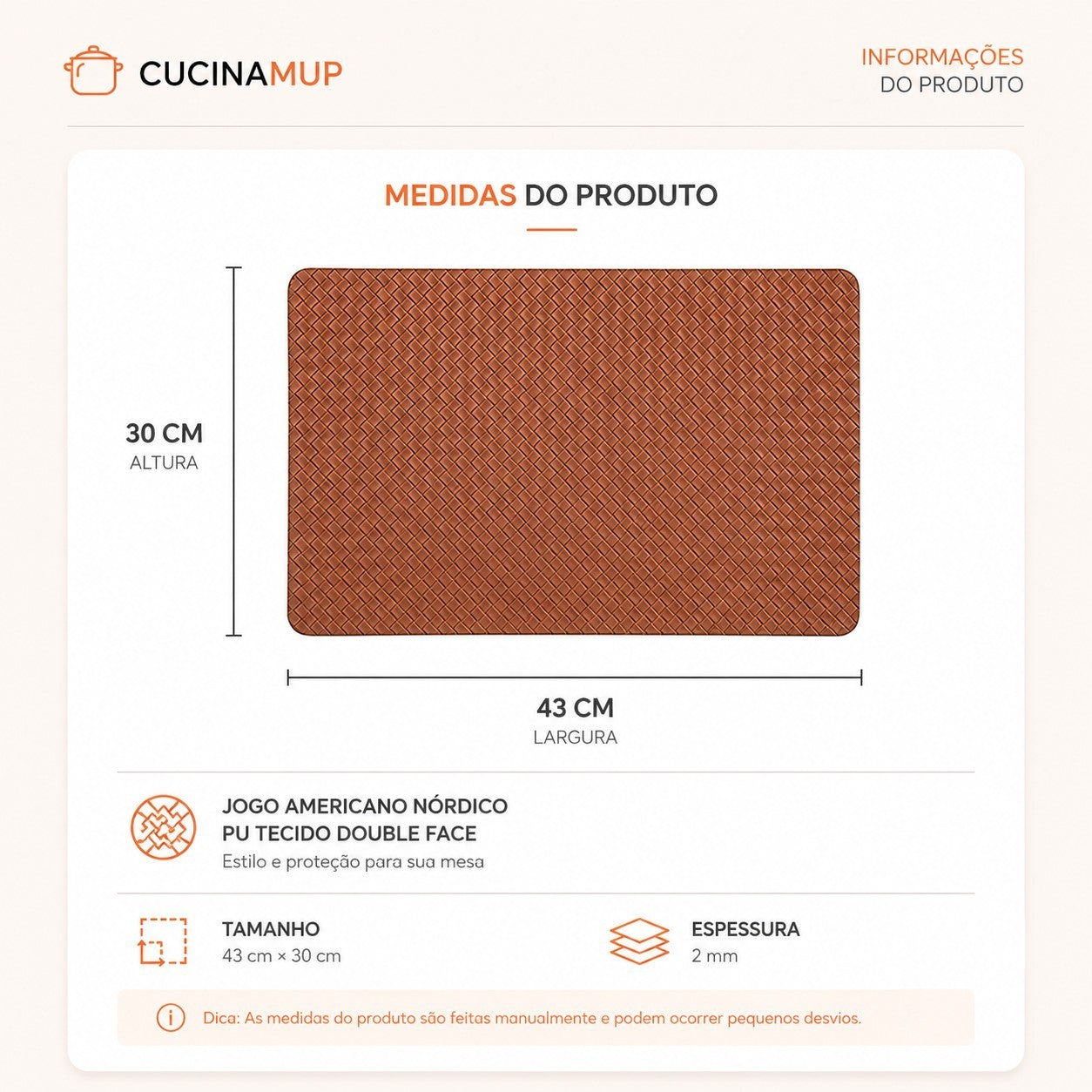 Jogo Americano em Couro Sintético Trançado Premium