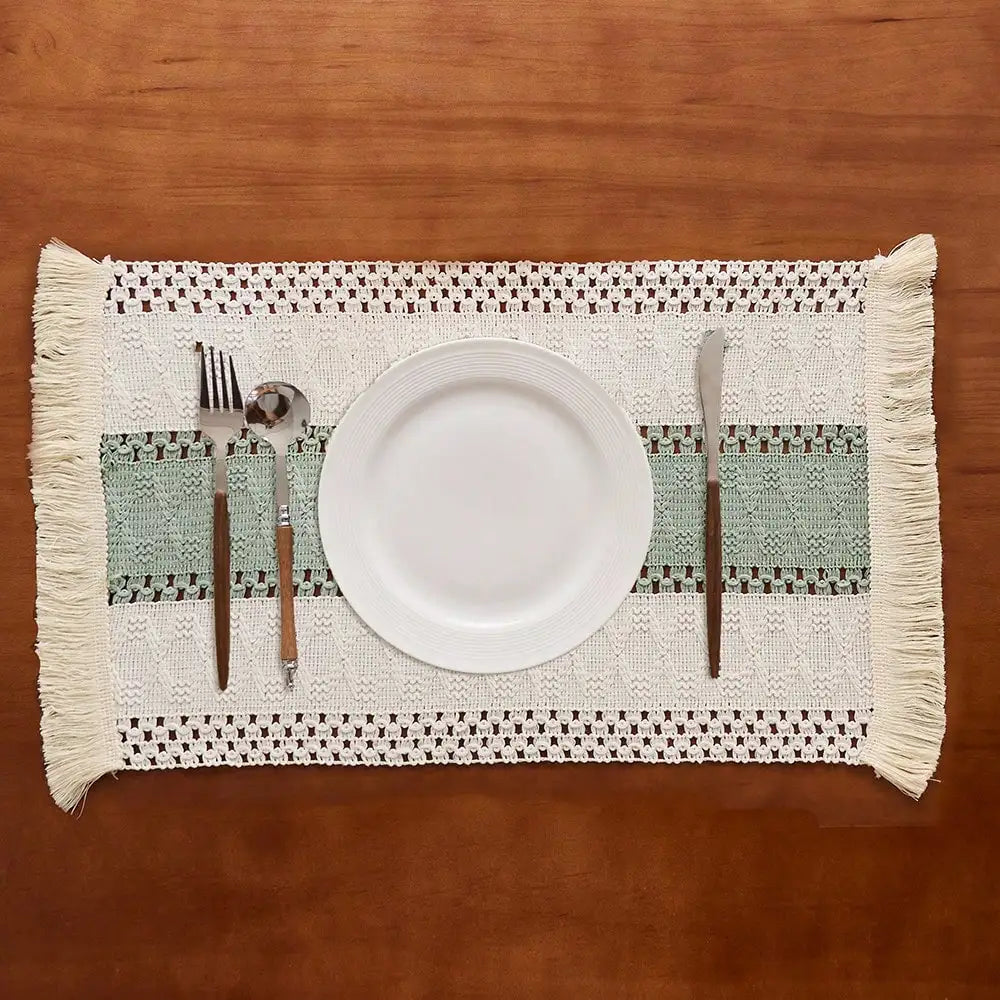 Jogo Americano Retangular com Franjas | Estilo Farmhouse para Mesa Posta