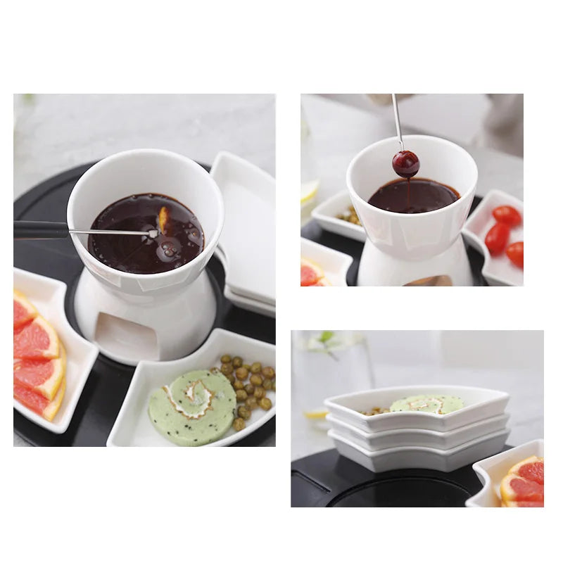 Kit para Fondue de Chocolate e Queijo em Cerâmica com 4 Garfos