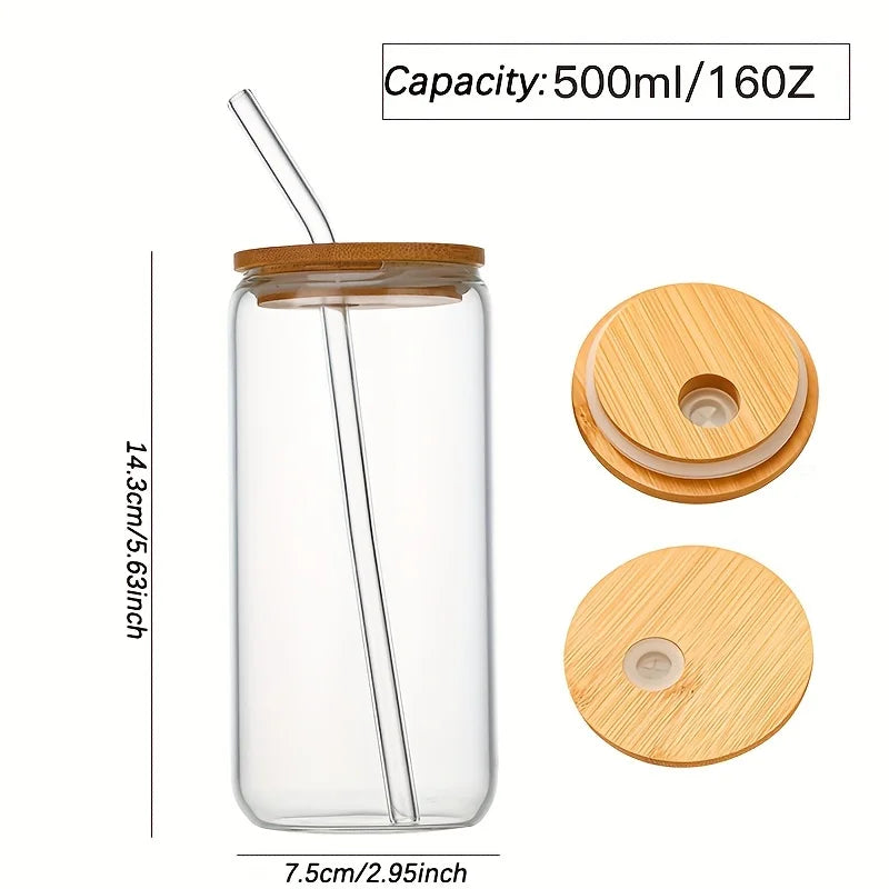 Kit Copos de Vidro Caneca Can 500ml com Tampa e Canudo