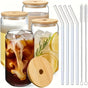 Kit Copos de Vidro Caneca Can 500ml com Tampa e Canudo
