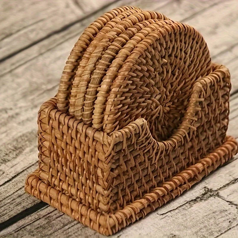 Descanso de Copos em Rattan Trançado
