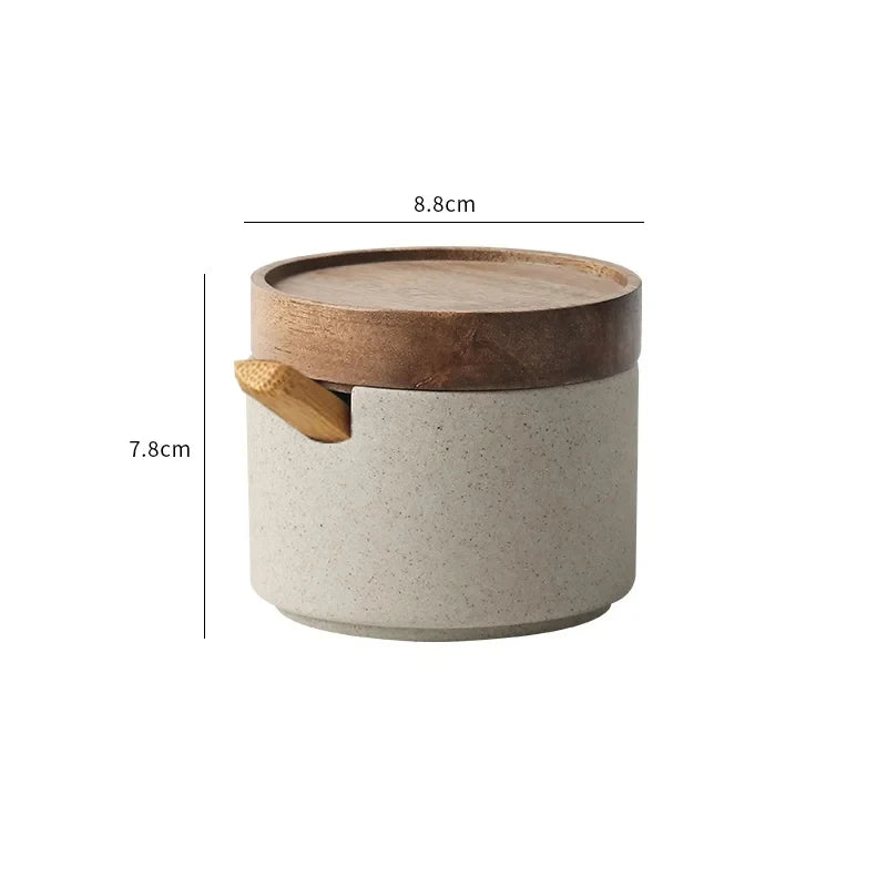 Kit Porta Temperos em Cerâmica com Tampa de Bambu e Colher