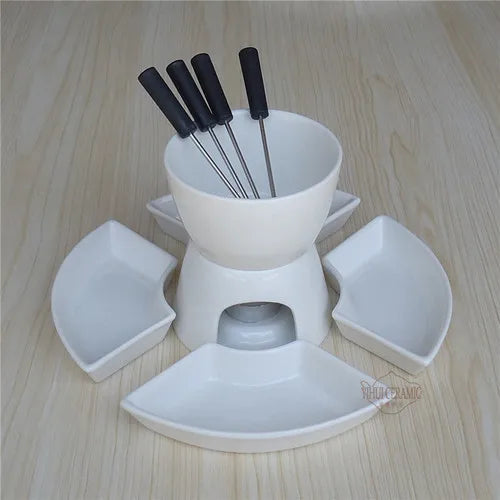 Kit para Fondue de Chocolate e Queijo em Cerâmica com 4 Garfos