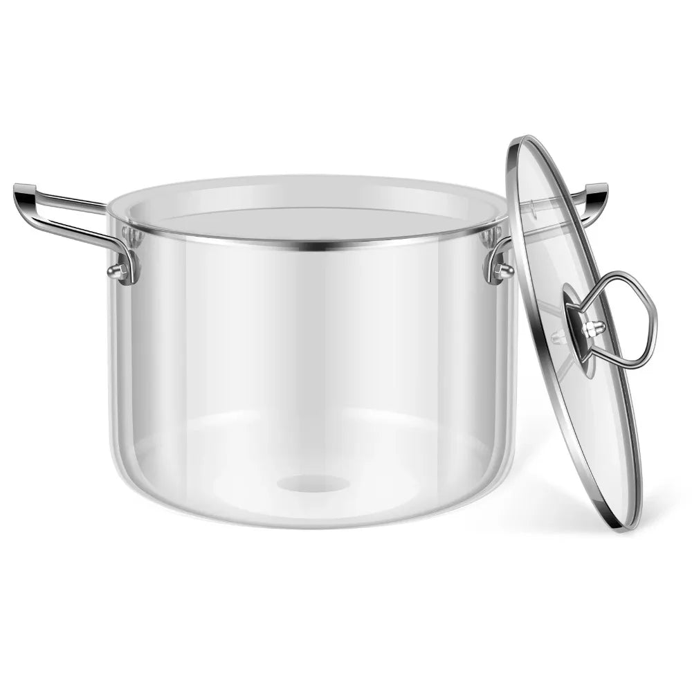 Panela de Vidro com Tampa e Alças em Aço Inox | Panela Transparente para Sopas e Massas