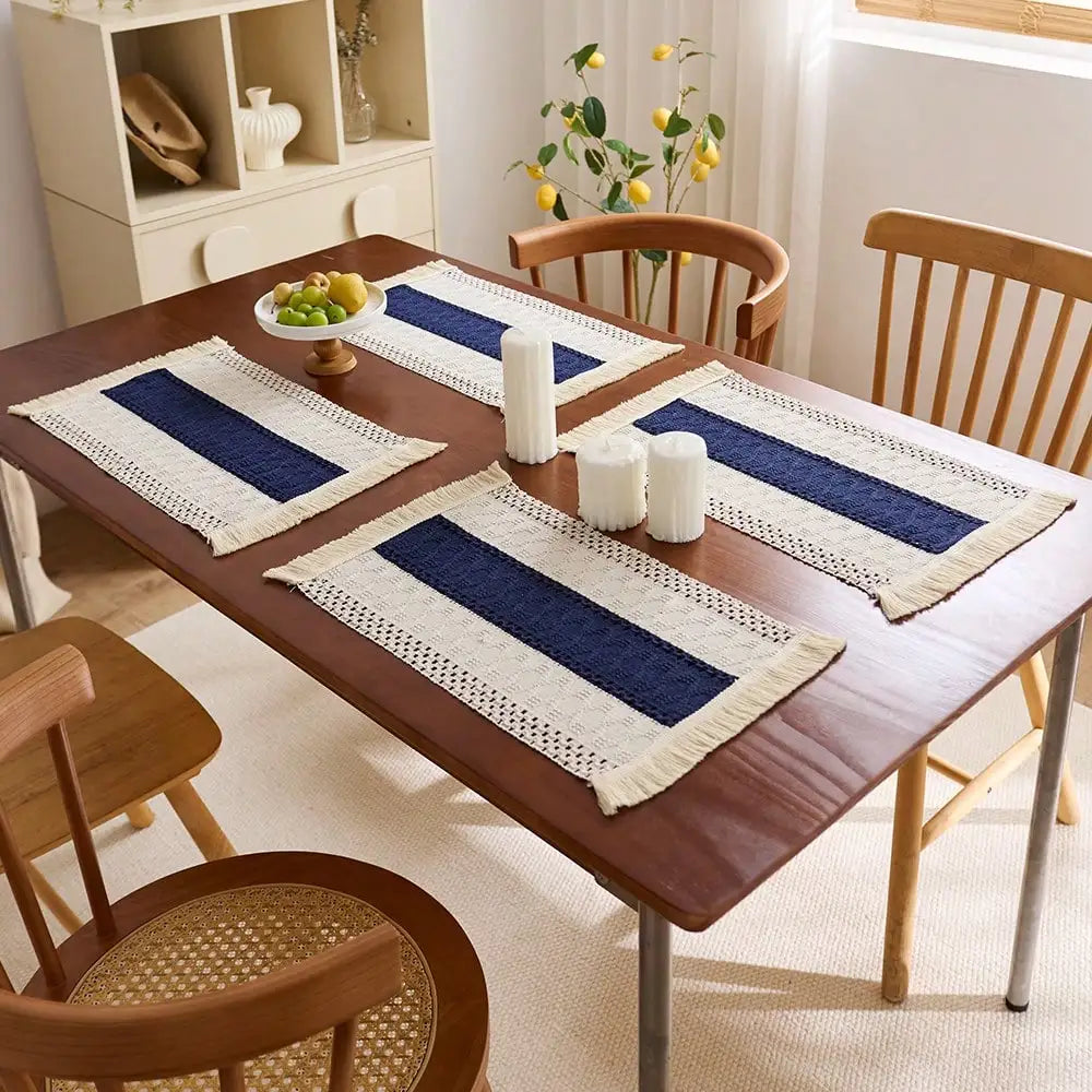 Jogo Americano Retangular com Franjas | Estilo Farmhouse para Mesa Posta