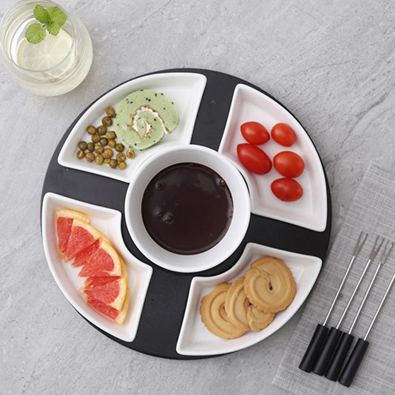 Kit para Fondue de Chocolate e Queijo em Cerâmica com 4 Garfos