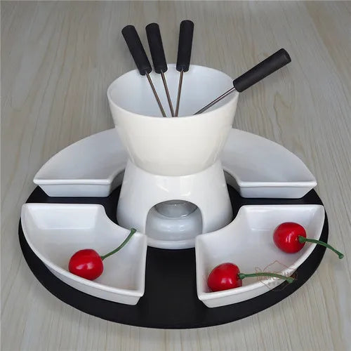 Kit para Fondue de Chocolate e Queijo em Cerâmica com 4 Garfos