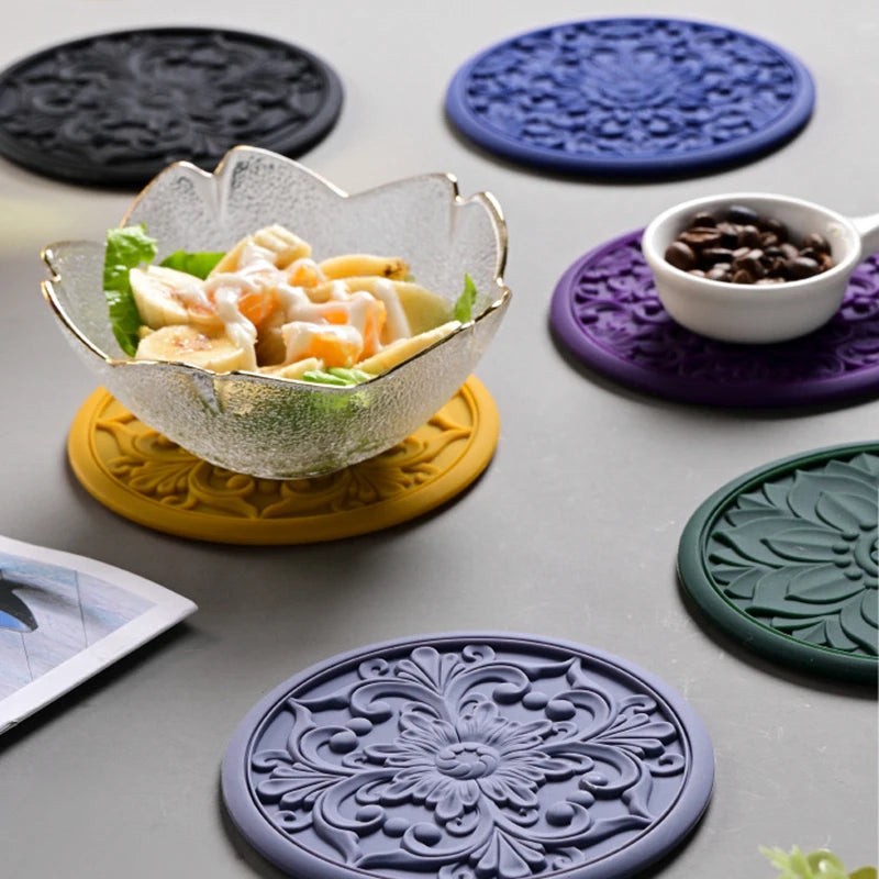 Kit Descanso de Panela e Copos em Silicone | Jogo com 3 Peças Resistente ao Calor