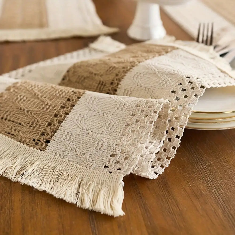 Jogo Americano Retangular com Franjas | Estilo Farmhouse para Mesa Posta
