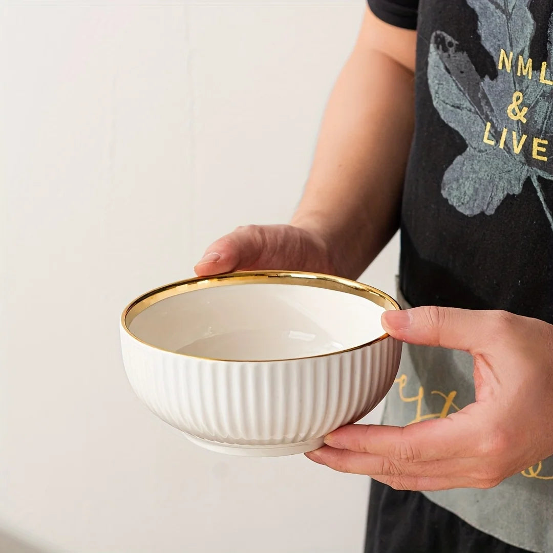 Aparelho de Jantar em Cerâmica Premium com Filete Dourado | Pratos e Bowls de Luxo