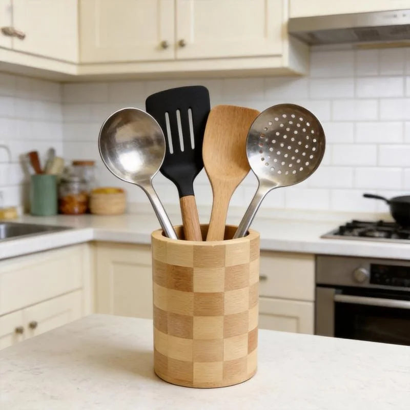 Porta Utensílios em Bambu para Bancada | Organizador de Colheres e Espátulas