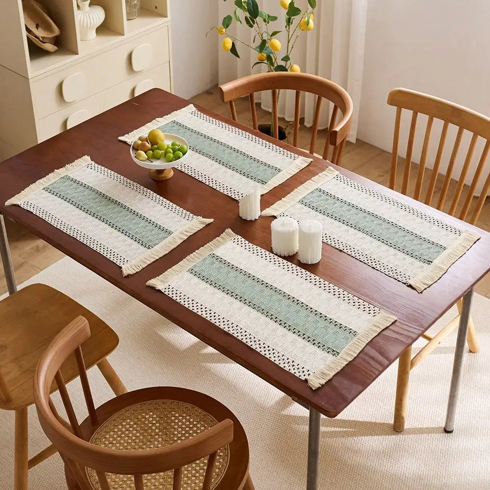 Jogo Americano Retangular com Franjas | Estilo Farmhouse para Mesa Posta