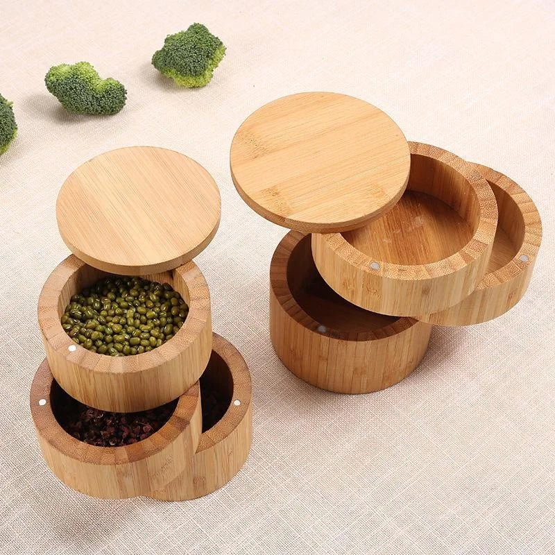 Porta Temperos de Bambu com Tampa e Colher | Organizador para Condimentos