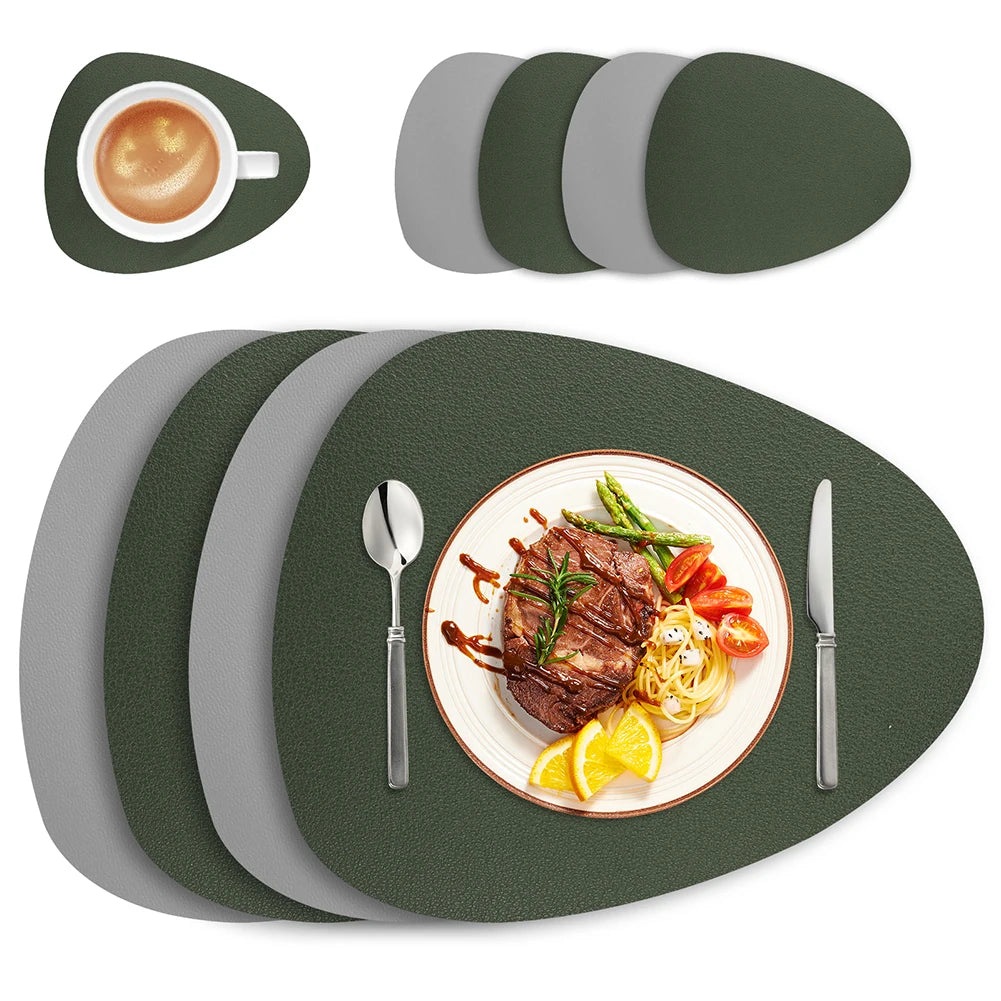 Jogo Americano em Couro Signature-0185-OutletMup-Cinza e Verde-4x Unidades-OutletMup