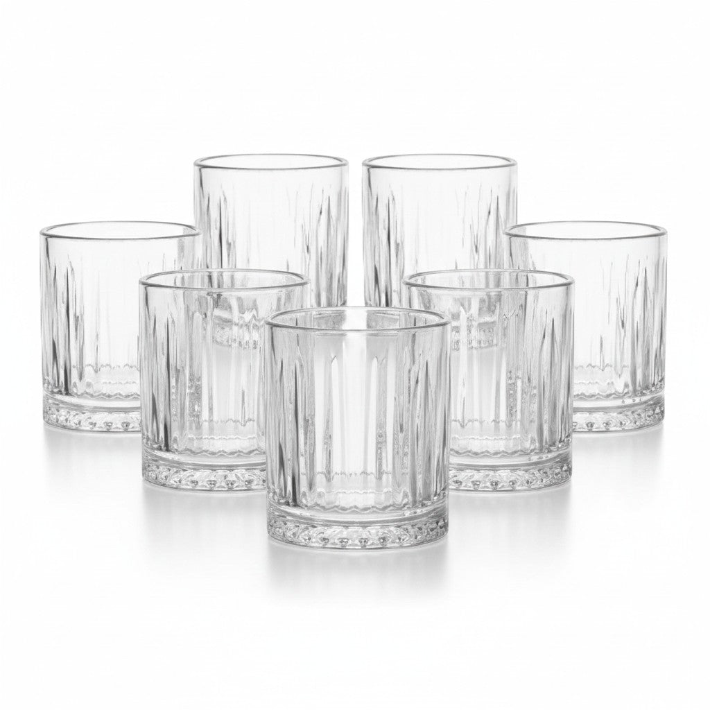 Kit com 6 copos baixos de vidro transparente Cucinamup modelo Prince, ideais para drinks, whisky e uso diário.