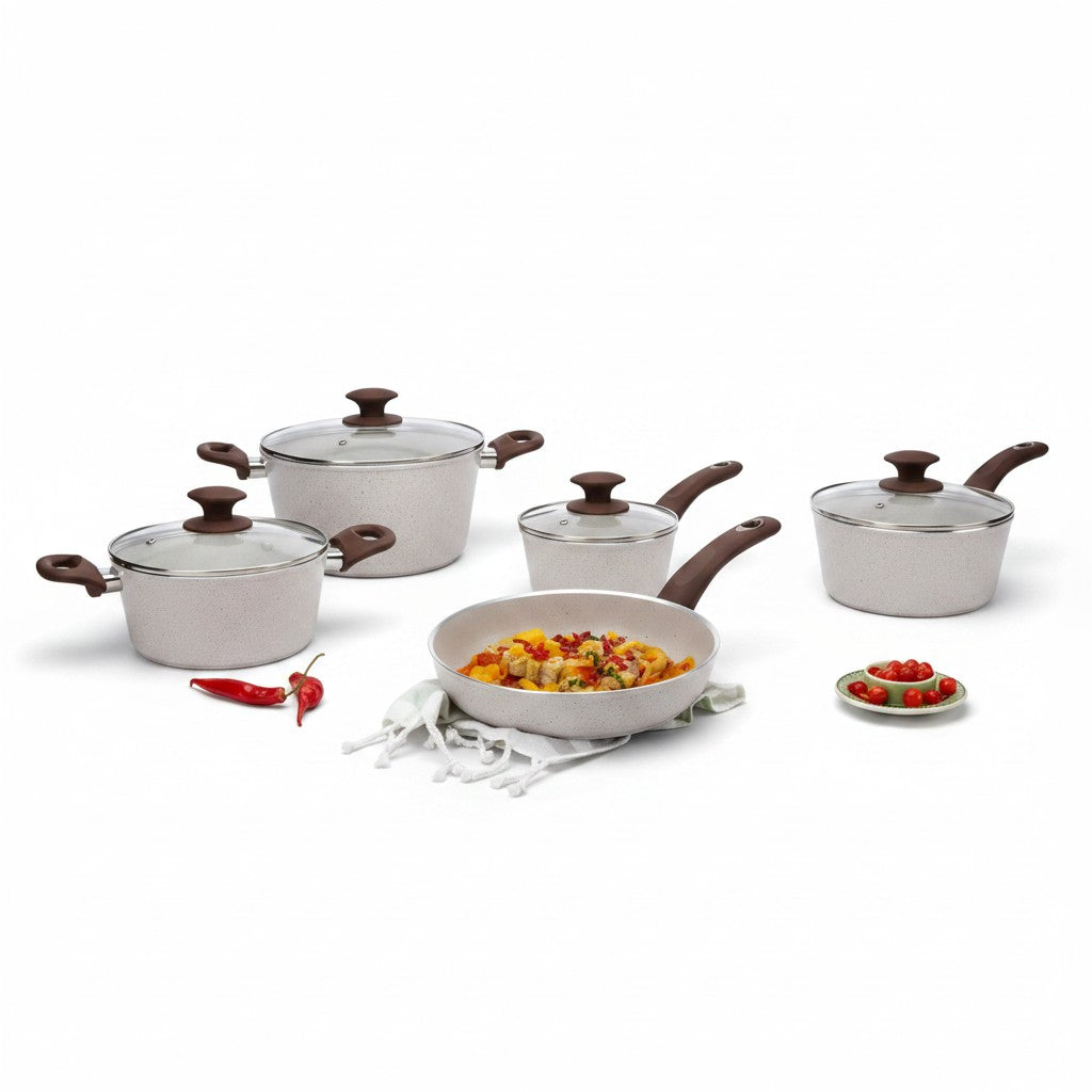 Jogo de panelas Cucinamup Brinox Ceramic Life Optima Essentials 5 peças cor vanilla com revestimento antiaderente
