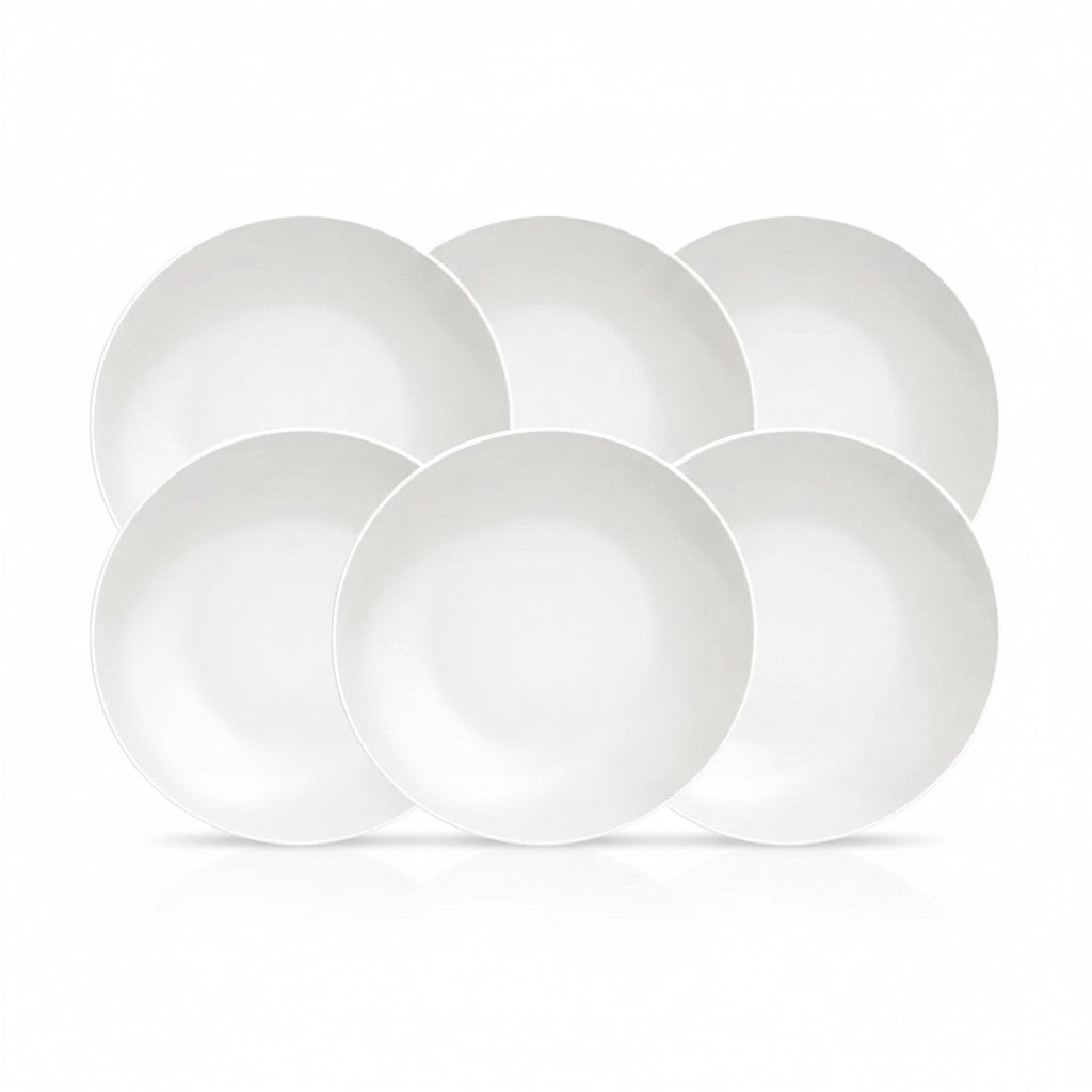 Jogo de 6 pratos fundos de porcelana branca Tramontina Sophia 22cm, vendidos pela Cucinamup para mesa posta elegante.