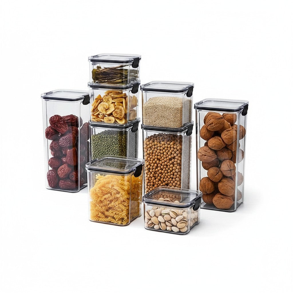 Kit com 4 potes herméticos empilháveis Cucinamup de plástico transparente com vedação de silicone para organizar mantimentos