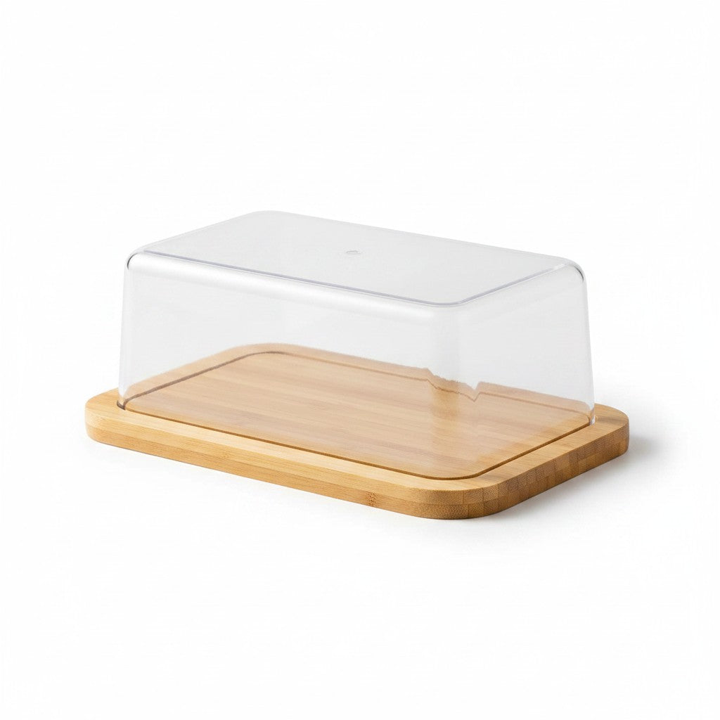 Manteigueira Cucinamup com base de bambu natural e tampa hermética transparente de acrílico para mesa posta