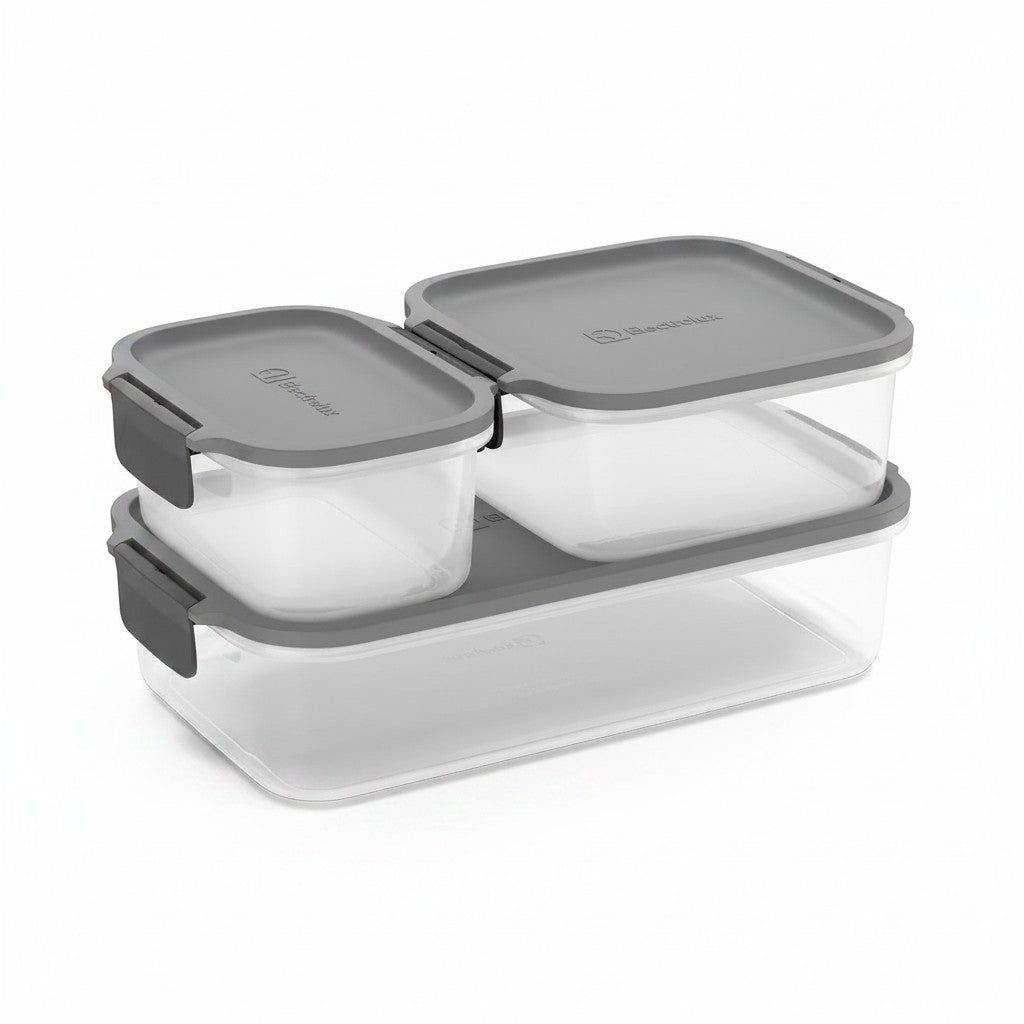 Jogo de Potes Herméticos Cucinamup Electrolux Experience com 3 peças cinzas empilháveis de plástico livre de BPA