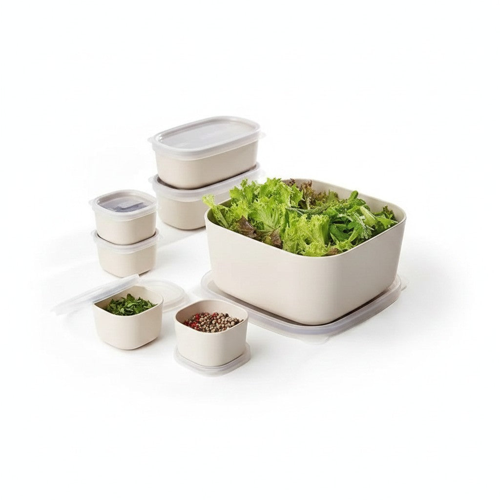 Jogo de Potes Herméticos Cucinamup Tramontina MixColor 7 peças na cor cotton, ideais para organizar alimentos.