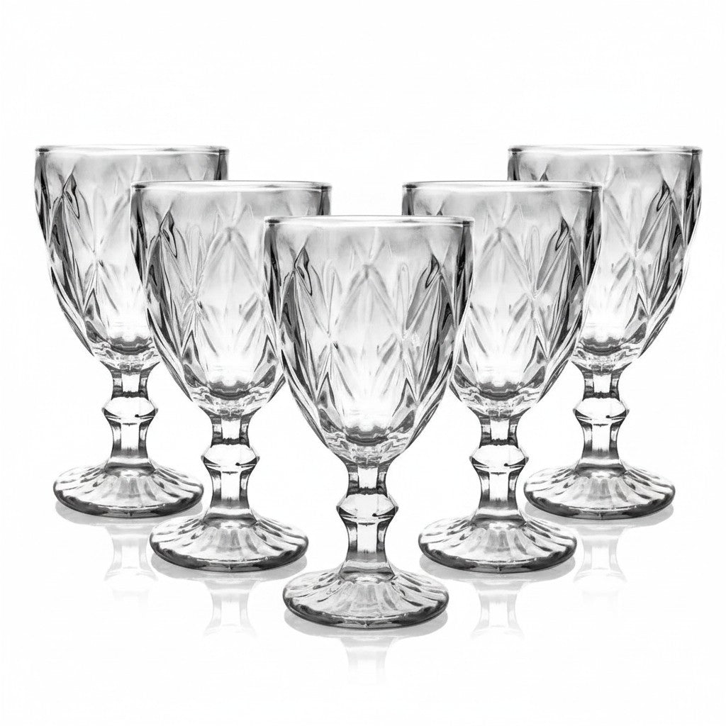 Conjunto de 6 taças de vidro transparente Cucinamup Diamond Empire com design lapidado para mesa posta
